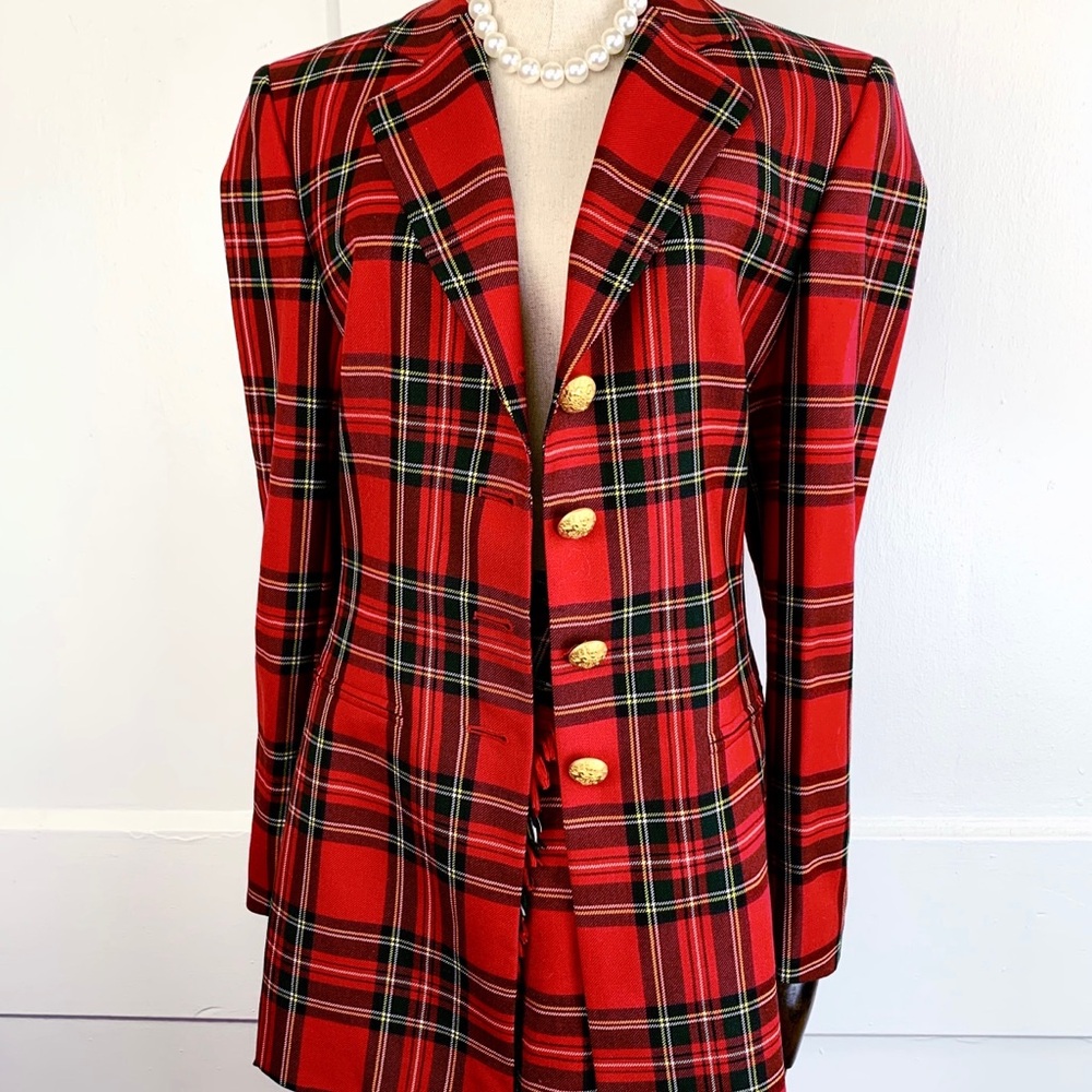 RARE Vintage Escada MARGARETHA LEY Runway Wool Plaid Blazer Jacket Size 38